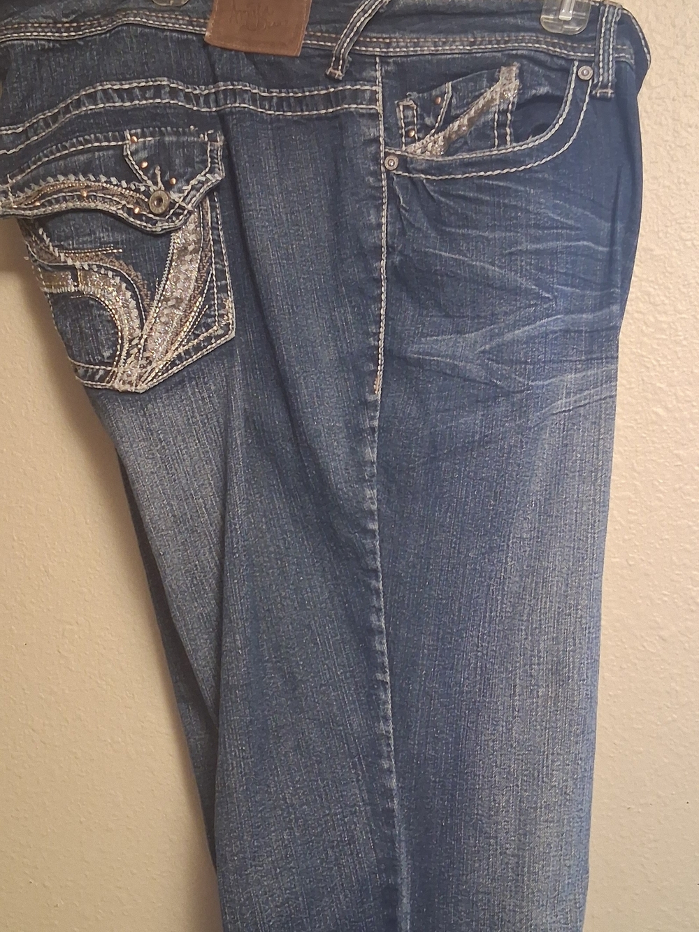 Women's Dark Blue Bootcut Jeans  Cuff Has Wear Make Good Shorts 260826.  24 Plus